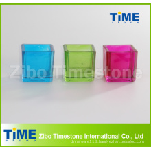 Square Shape Colorful Glass Candle Holder